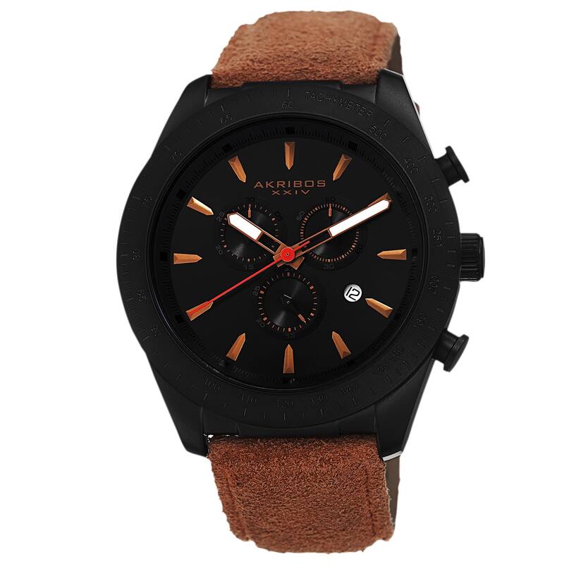 Akribos XXIV Men's Swiss Quartz Chronograph Leather-Suede Orange Strap Watch