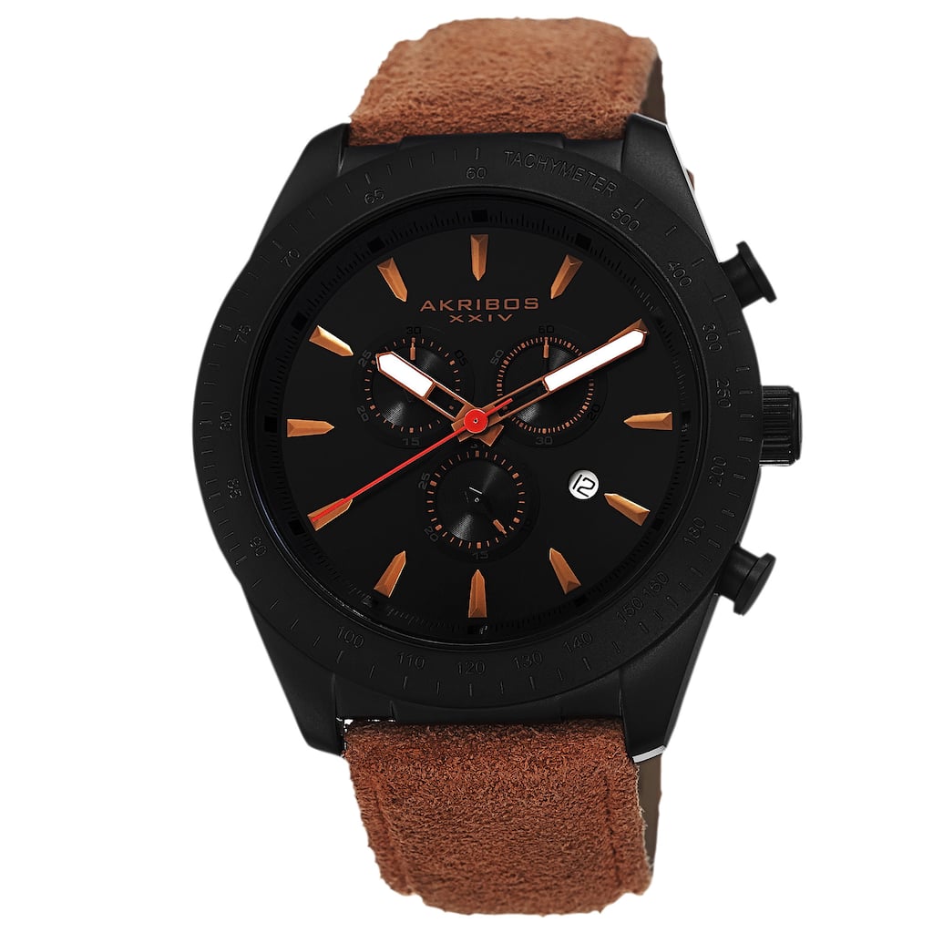 Akribos XXIV Men's Swiss Quartz Chronograph Leather-Suede Orange Strap Watch