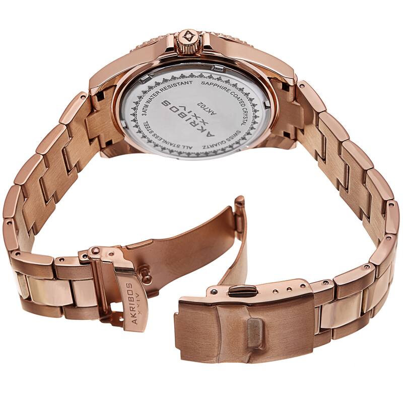Akribos XXIV Men's Swiss Quartz Crystal Bezel Stainless Steel Rose-Tone Bracelet Watch