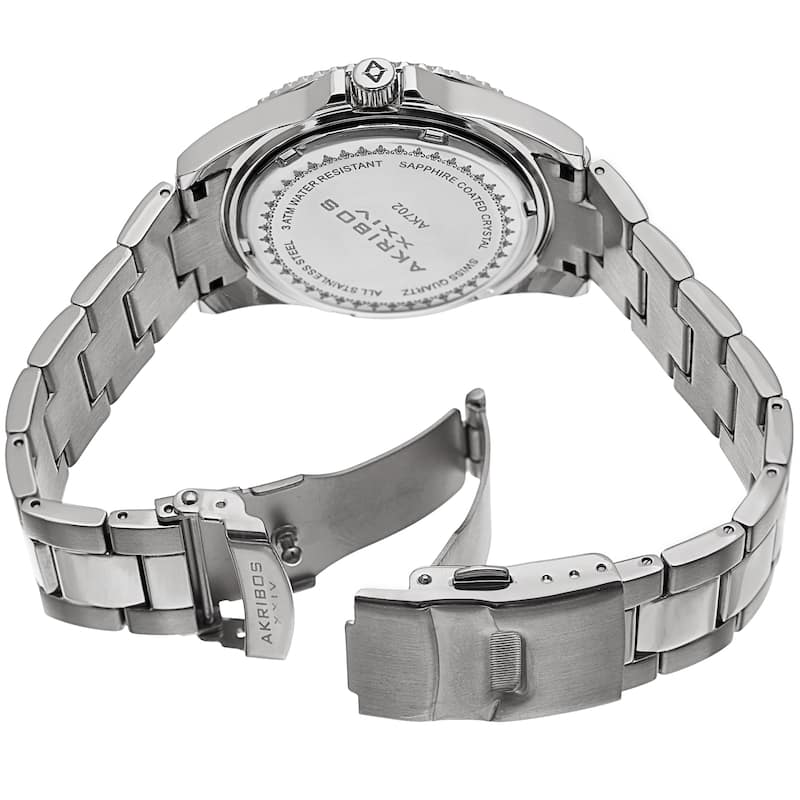 Akribos XXIV Men's Swiss Quartz Crystal Bezel Stainless Steel Silver-Tone Bracelet Watch