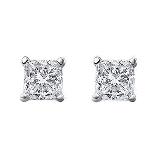 10k White Gold 1/3ct TDW Princess-cut Diamond Stud Earrings (H-I, I1-I2)