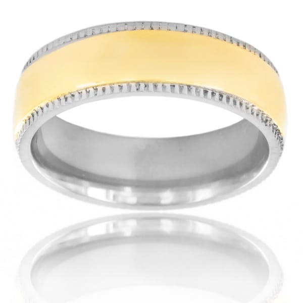 Titanium Two tone Rose Goldtone Center Miligrain Edge Ring