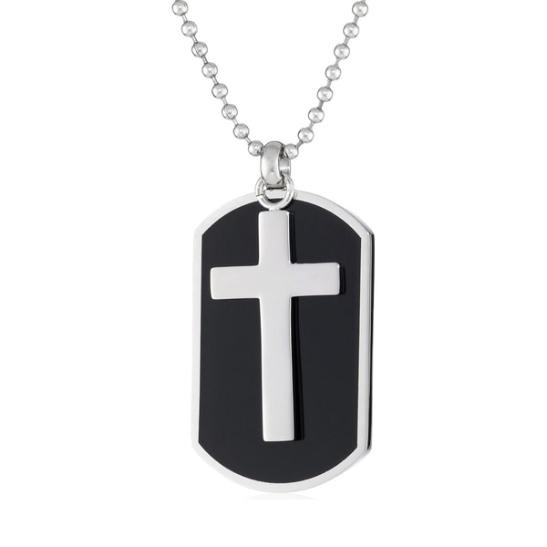 Shop Stainless Steel Men's Dog Tag Cross Pendant Necklace - Free ...