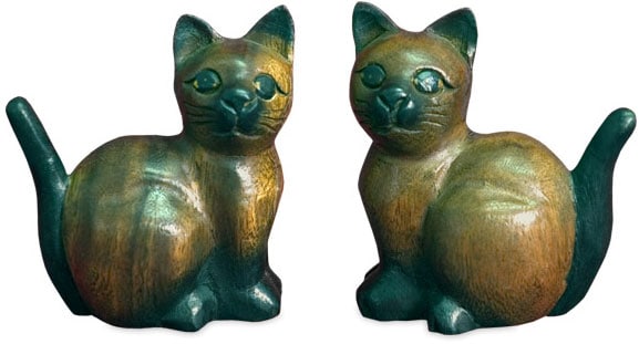 Handcarved Wooden Pair Of Cats