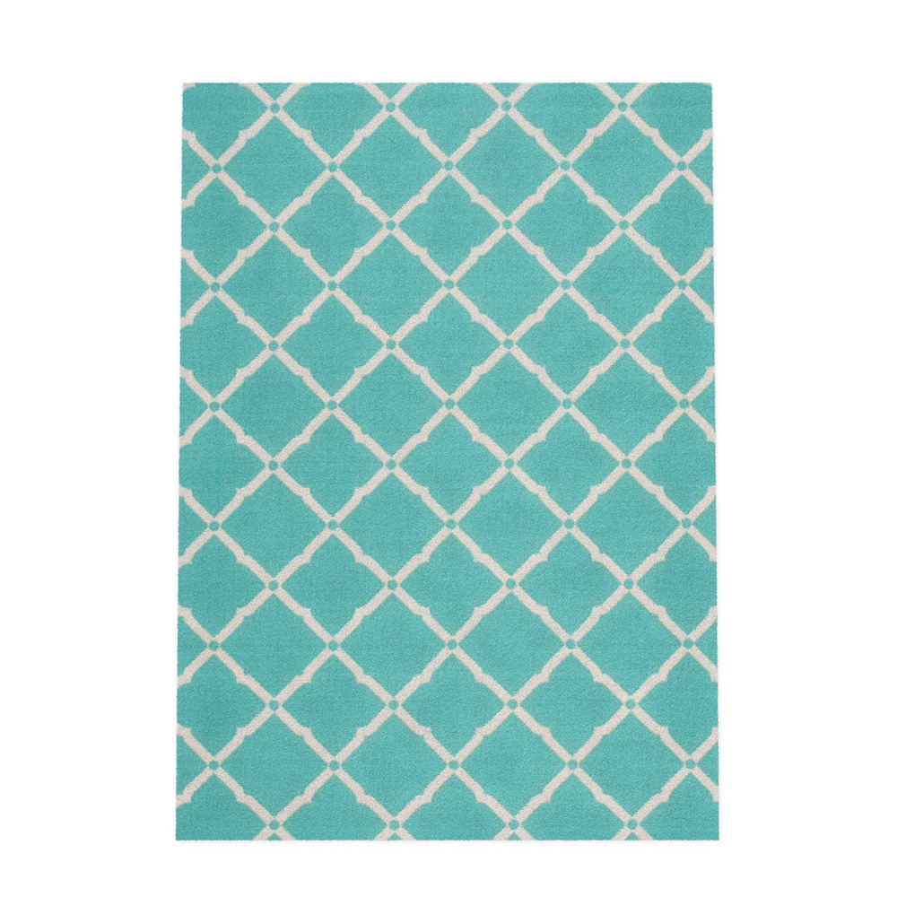 Nourison Aqua And Ivory Geometric Diamonds Indoor/outdoor Area Rug (53 X 75)