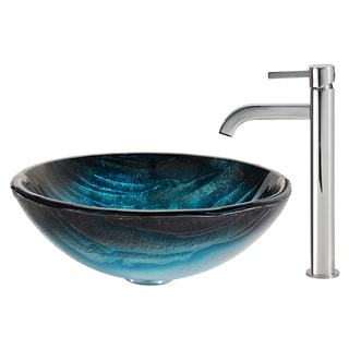 Glass Vessel Sink in Blue with Ramus Faucet