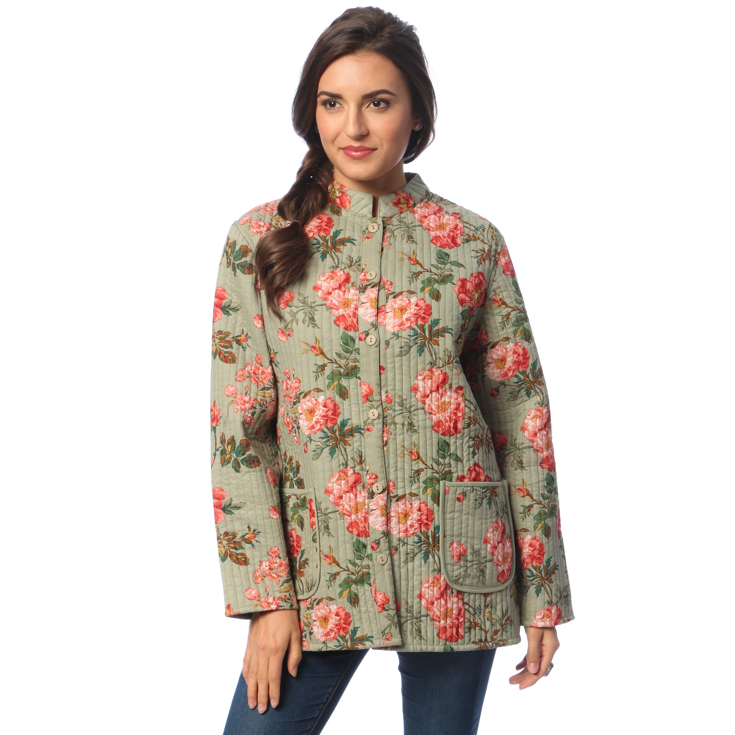 Shop La Cera Women's Sage Reversible Quilted Mandarin Collar Jacket