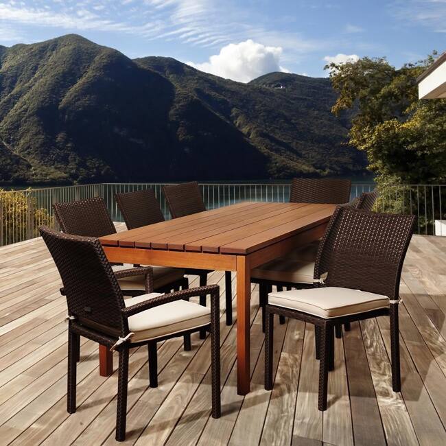 Amazonia Gloria 9pc FSC Wood and Wicker Outdoor Patio Dining Set - 9 Piece