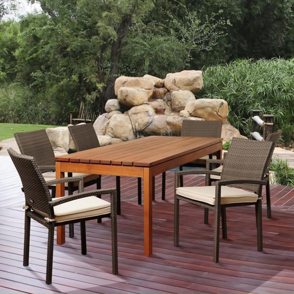 ia Adriana 7 piece Eucalyptus and Wicker Outdoor Dining Set with