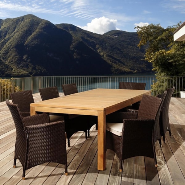 ia Teak Zoe 9 piece Teak and Wicker Outdoor Dining Set