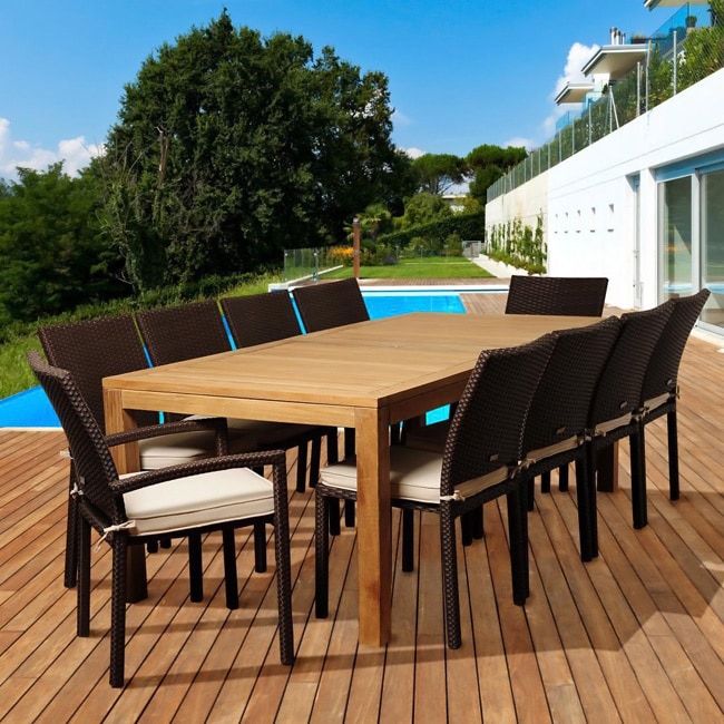 Monica 11 piece Teak And Wicker Outdoor Dining Set