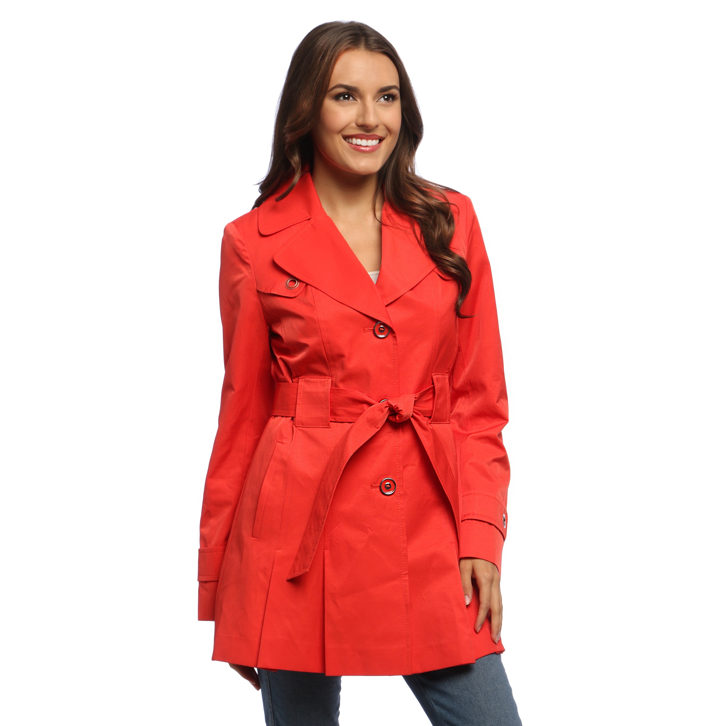 Via Spiga Petite Womens Orange Water resistant Rain Trench Coat