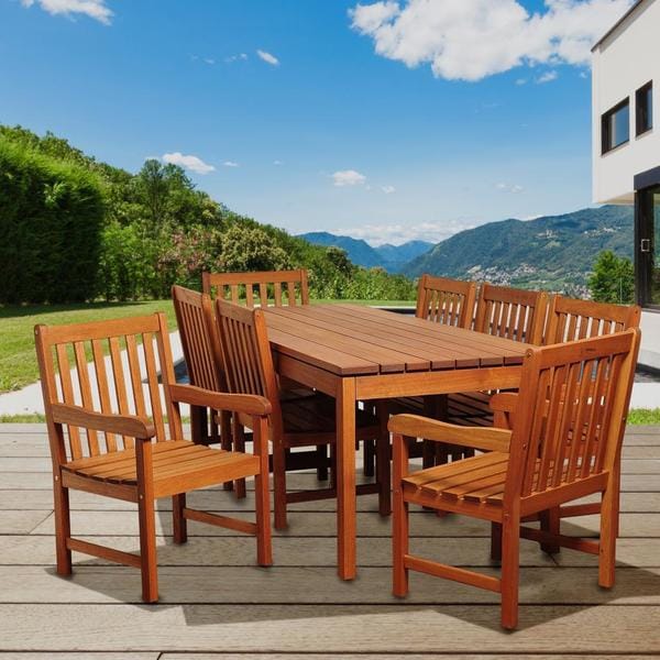 Giselle 9 piece Eucalyptus Wood Rectangular Outdoor Dining Set