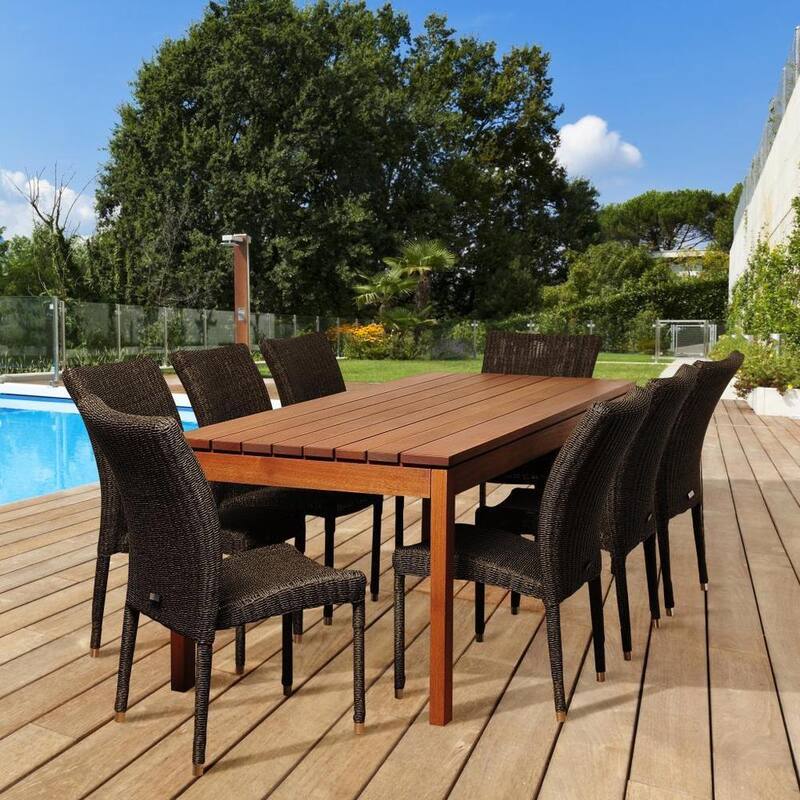 Amazonia Francesca 9-piece Wood/ Wicker Outdoor Dining Set - 9pc