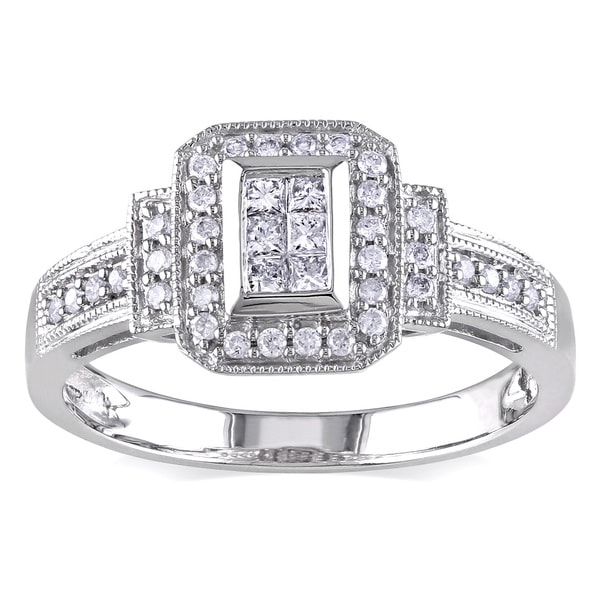 Shop Miadora 14k White Gold 1/3ct TDW Diamond Engagement Ring - Free ...