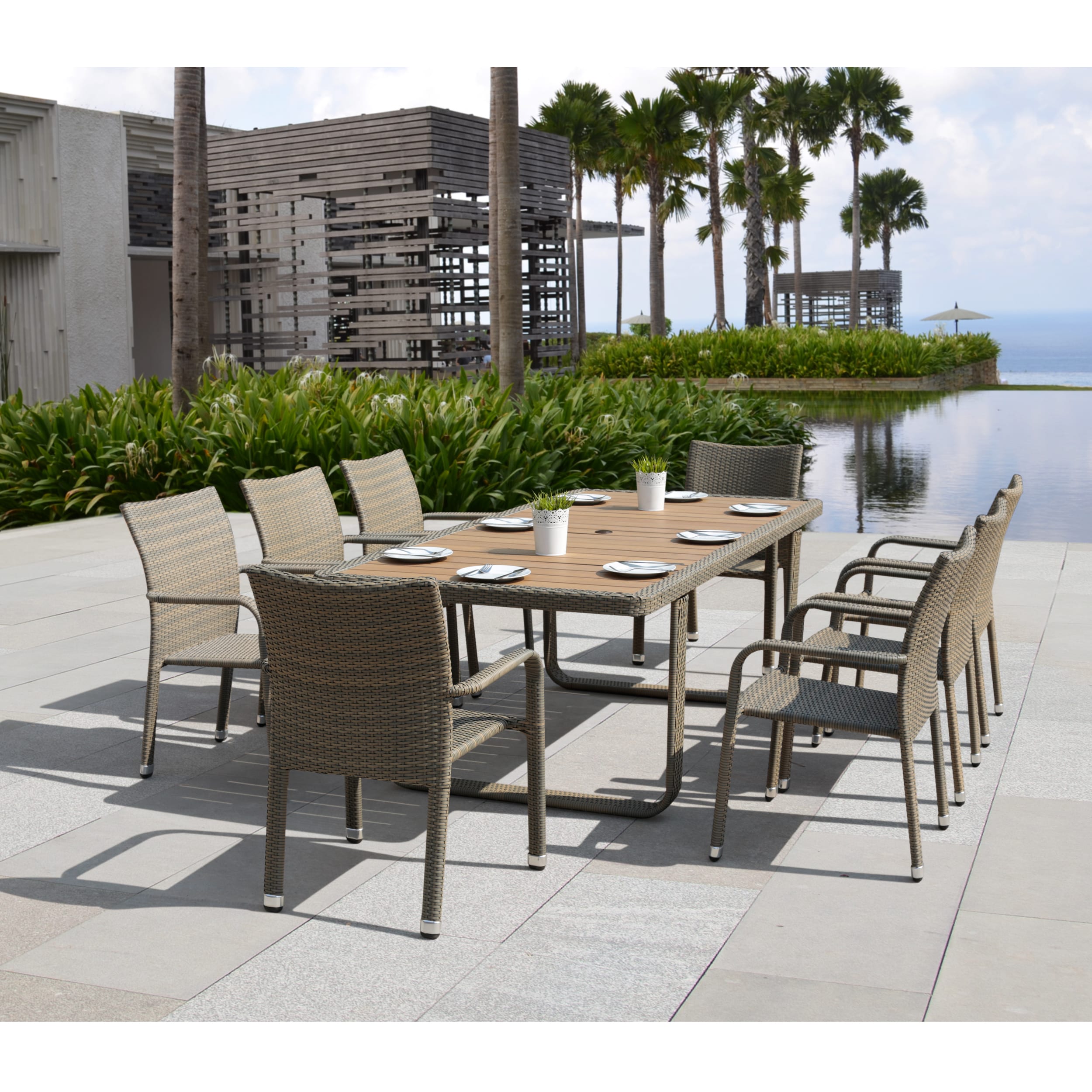 Sirio 9 piece Wicker Dining Set