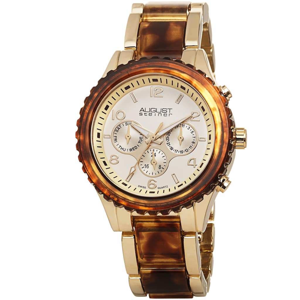 August Steiner Women's Swiss Quartz Multifunction Gold-Tone Bracelet Watch