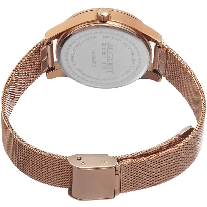 August Steiner Women's Quartz Diamond Stainless Steel Mesh Rose-Tone Bracelet Watch