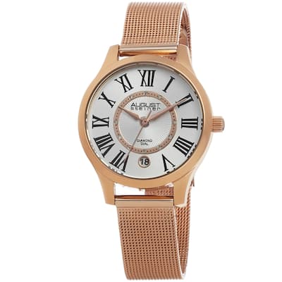 August Steiner Women's Quartz Diamond Stainless Steel Mesh Rose-Tone Bracelet Watch