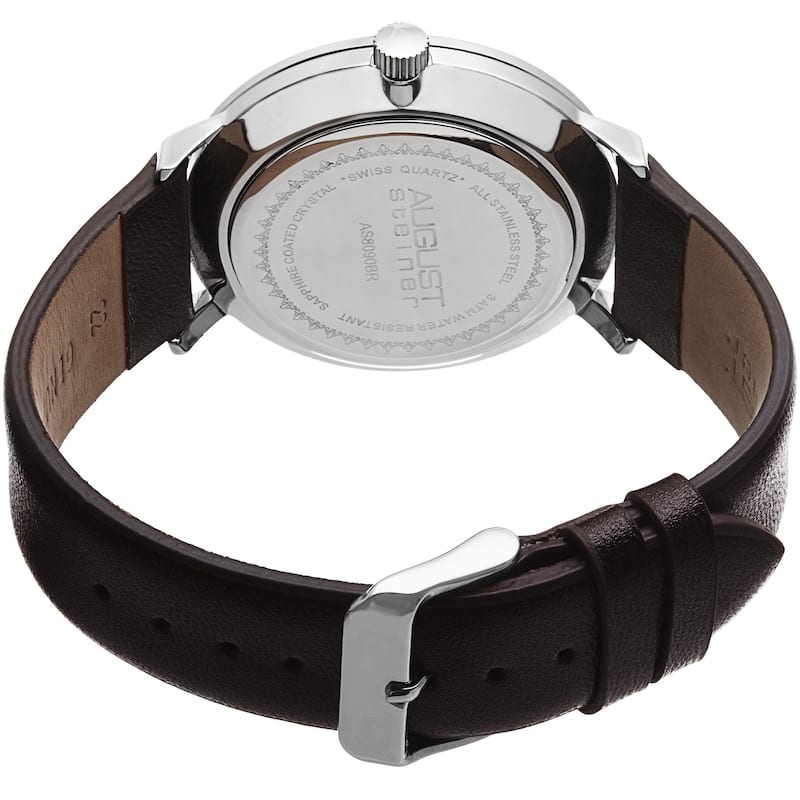 August Steiner Men's Swiss Quartz Leather Brown Strap Watch