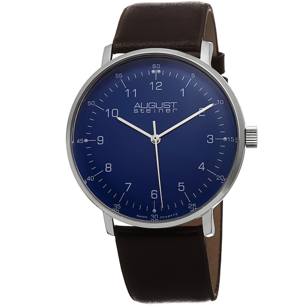 August Steiner Men's Swiss Quartz Leather Brown Strap Watch