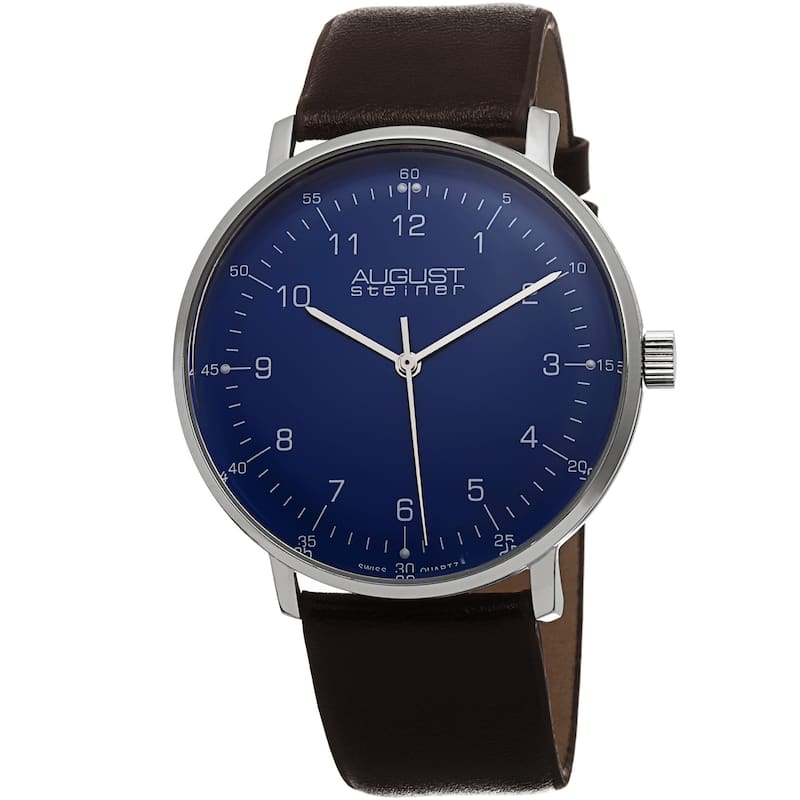 August Steiner Men's Swiss Quartz Leather Brown Strap Watch