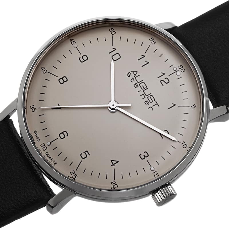 August Steiner Men's Swiss Quartz Leather Silver-Tone Strap Watch