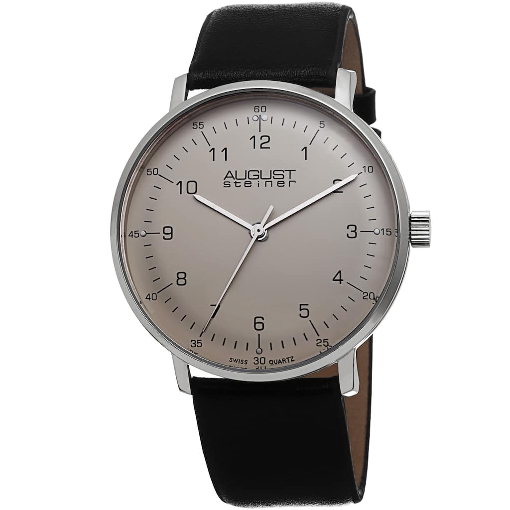 August Steiner Men's Swiss Quartz Leather Silver-Tone Strap Watch