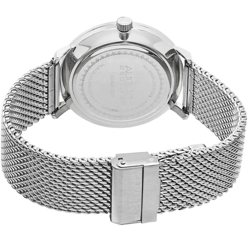 August Steiner Men's Swiss Quartz Stainless Steel Mesh Silver-Tone Bracelet Watch