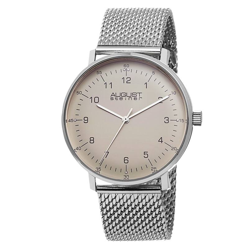 August Steiner Men's Swiss Quartz Stainless Steel Mesh Silver-Tone Bracelet Watch