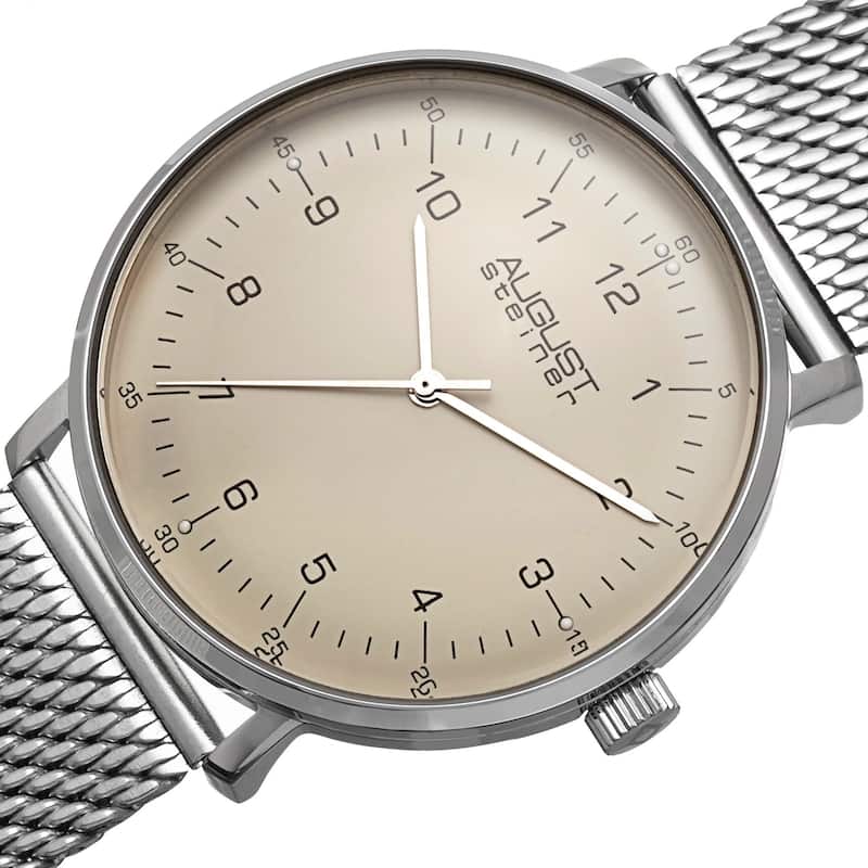 August Steiner Men's Swiss Quartz Stainless Steel Mesh Silver-Tone Bracelet Watch