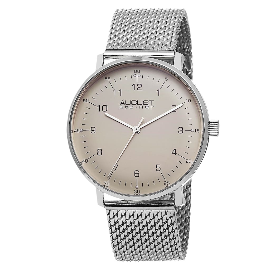 August Steiner Men's Swiss Quartz Stainless Steel Mesh Silver-Tone Bracelet Watch