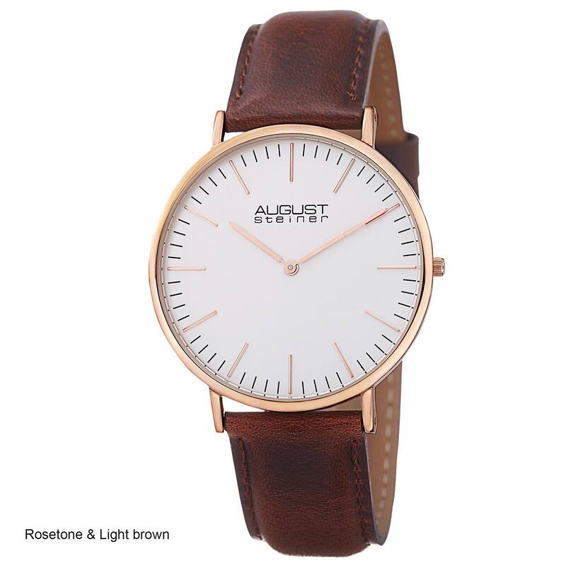 August Steiner Men's Austin Ultra-Slim Quartz Leather Rose-Tone Strap Watch