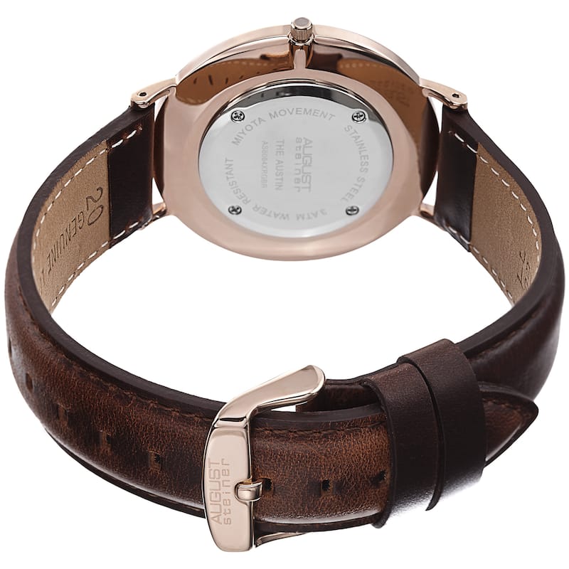 August Steiner Men's Austin Ultra-Slim Quartz Leather Rose-Tone Strap Watch