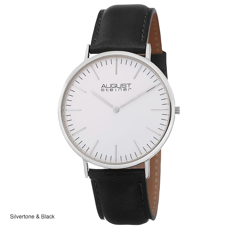 August Steiner Men's Austin Ultra-Slim Quartz Leather Rose-Tone Strap Watch - silvertone & black