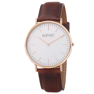 August Steiner Men's Austin Ultra-Slim Quartz Leather Rose-Tone Strap Watch
