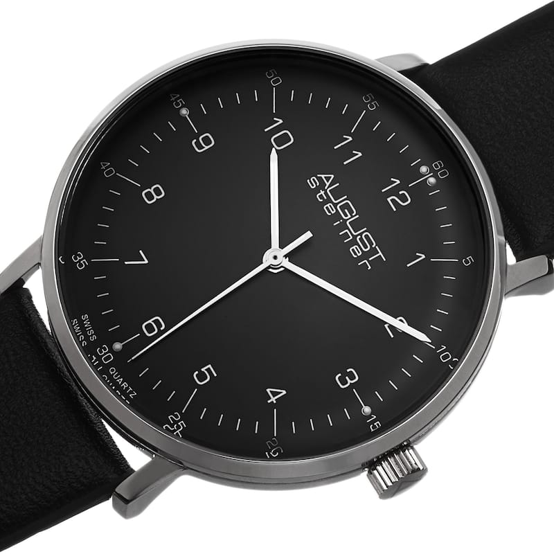 August Steiner Men's Swiss Quartz Leather Black Strap Watch