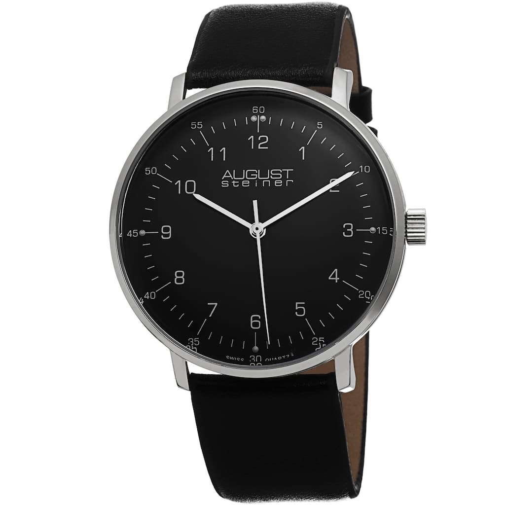 August Steiner Men's Swiss Quartz Leather Black Strap Watch