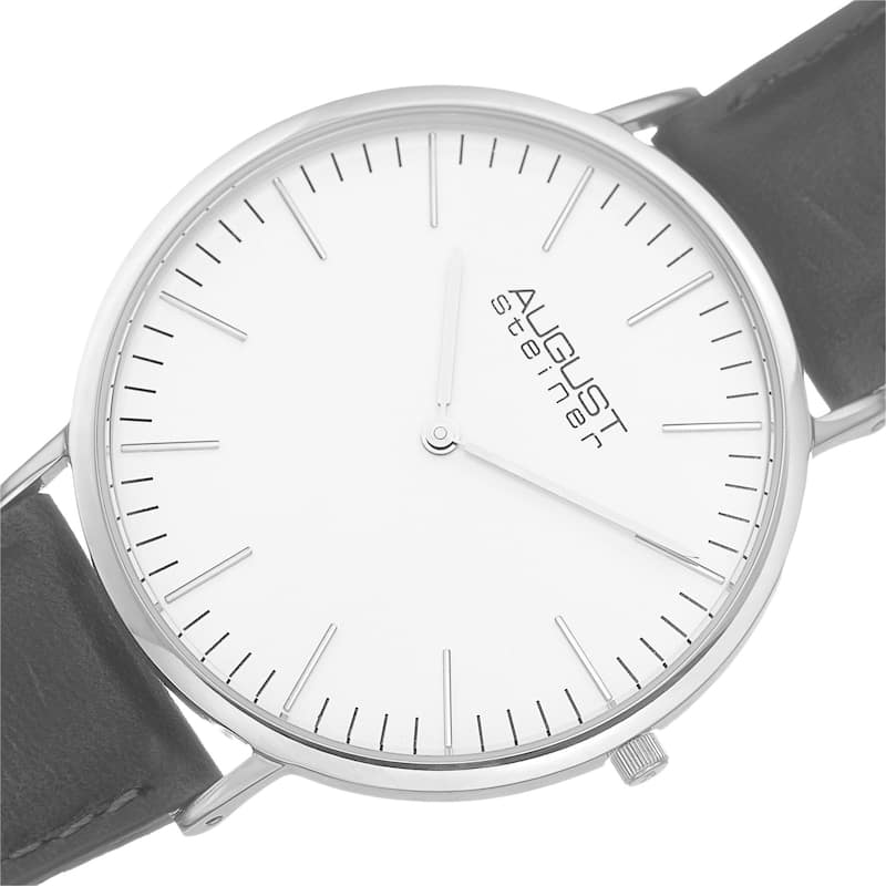 August Steiner Men's Frankford Ultra-Slim Quartz Leather Black Strap Watch
