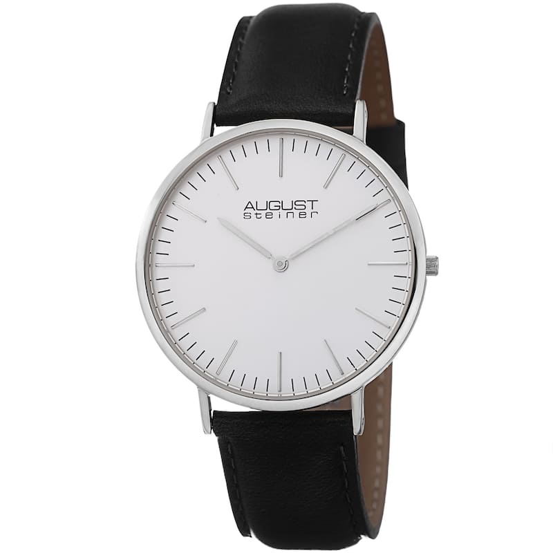 August Steiner Men's Frankford Ultra-Slim Quartz Leather Black Strap Watch