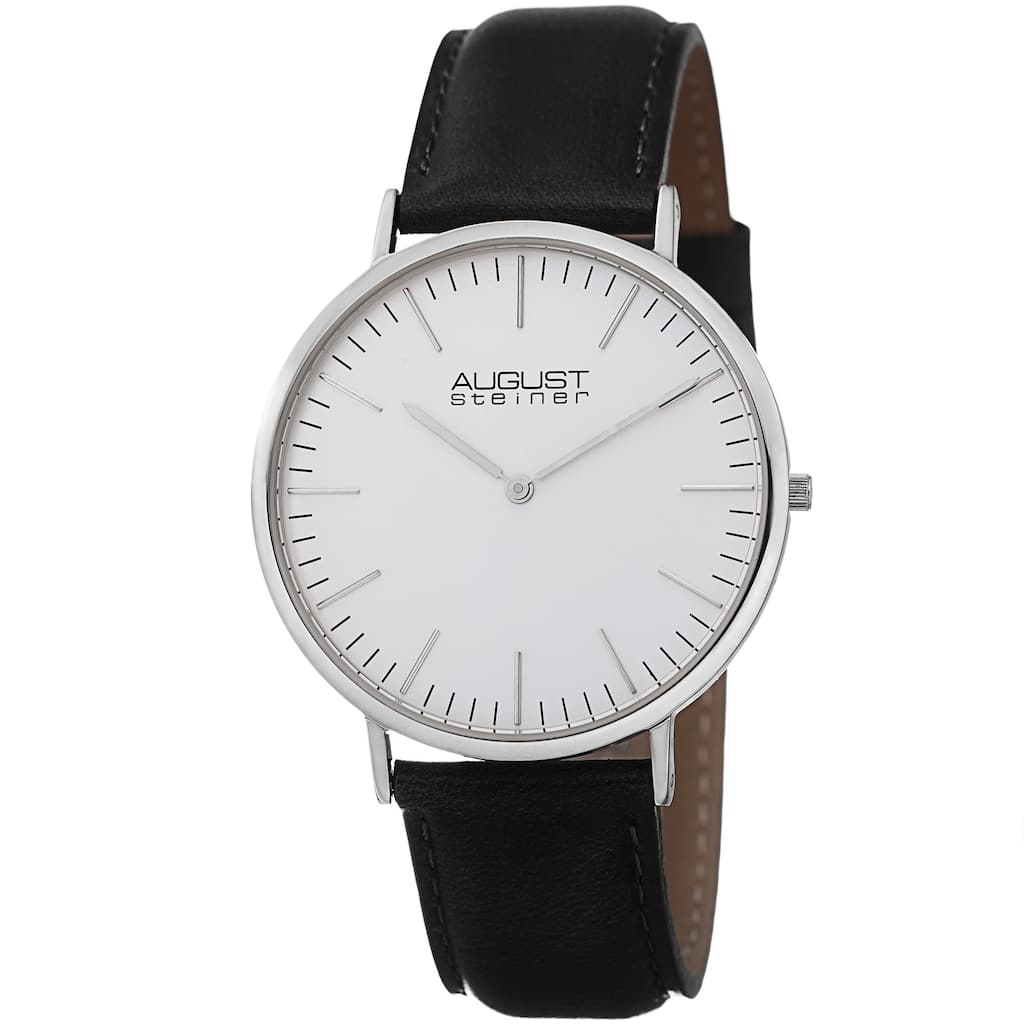 August Steiner Men's Frankford Ultra-Slim Quartz Leather Black Strap Watch