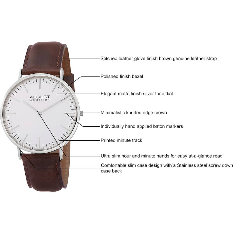 August Steiner Men's Conrad Ultra-Slim Quartz Leather Brown Strap Watch