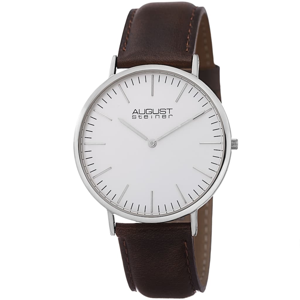 August Steiner Men's Conrad Ultra-Slim Quartz Leather Brown Strap Watch