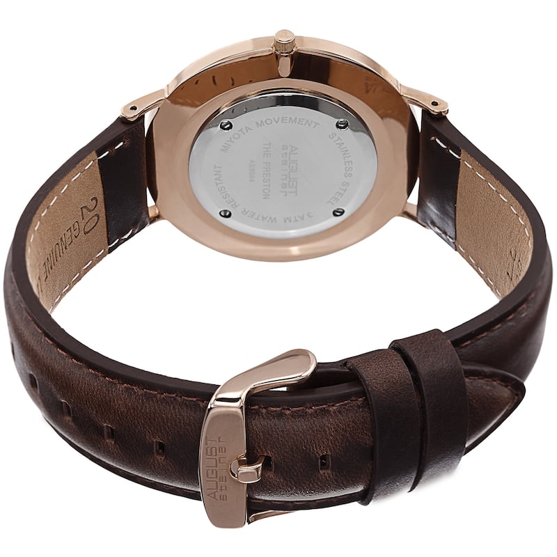 August Steiner Men's Preston Ultra-Slim Quartz Leather Rose-Tone Strap Watch