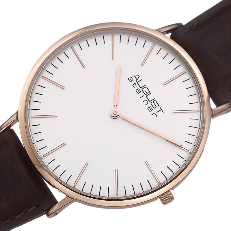 August Steiner Men's Preston Ultra-Slim Quartz Leather Rose-Tone Strap Watch
