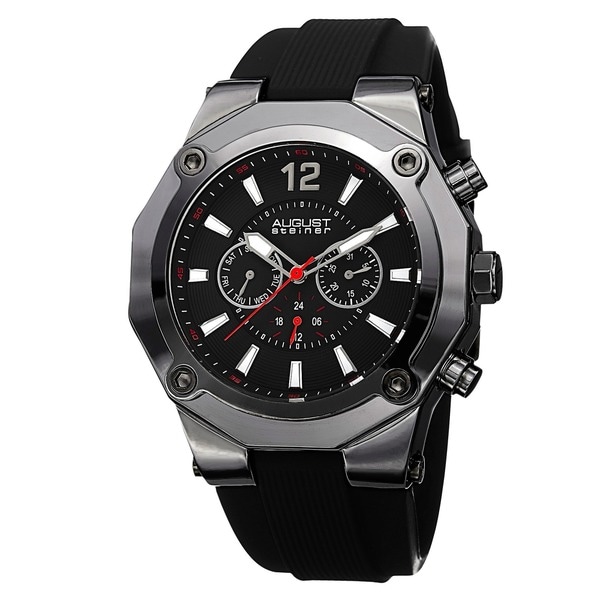 August Steiner Men's Swiss Quartz Multifunction Black Strap Watch