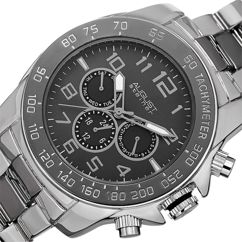 August Steiner Men's Swiss Quartz Multifunction Tachymeter Two-Tone Bracelet Watch