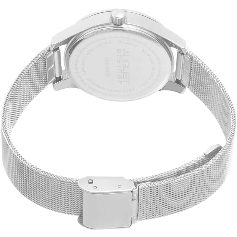 August Steiner Women's Quartz Diamond Stainless Steel Mesh Silver-Tone Bracelet Watch