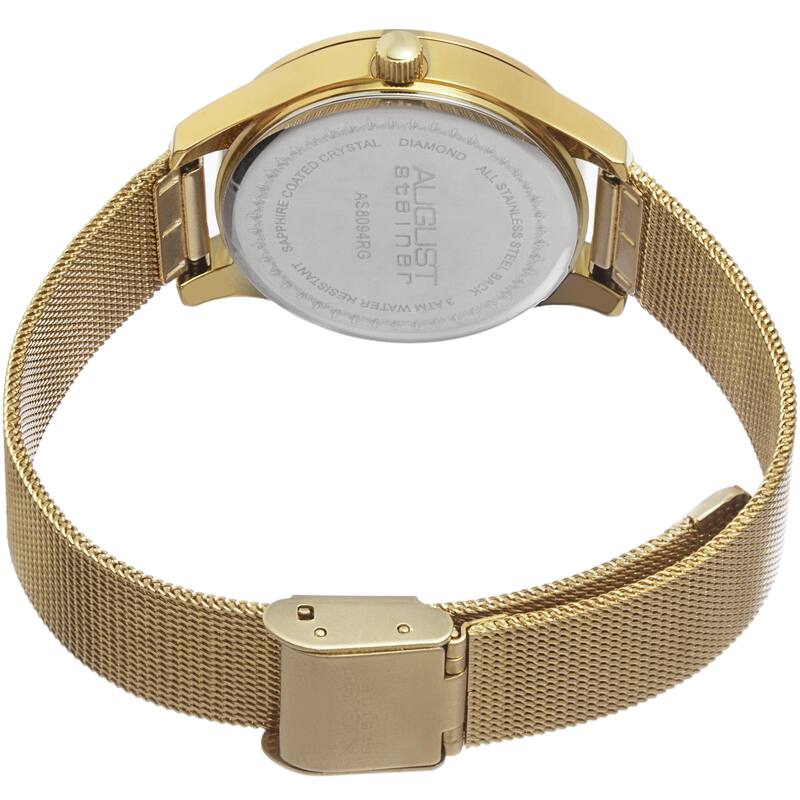 August Steiner Women's Quartz Diamond Stainless Steel Mesh Gold-Tone Bracelet Watch