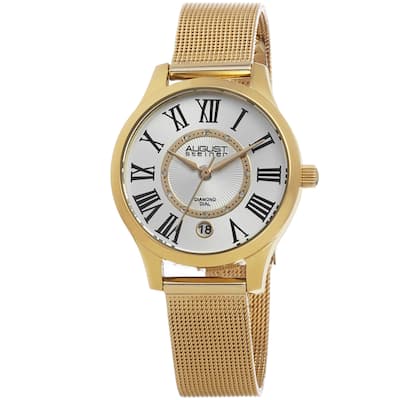 August Steiner Women's Quartz Diamond Stainless Steel Mesh Gold-Tone Bracelet Watch